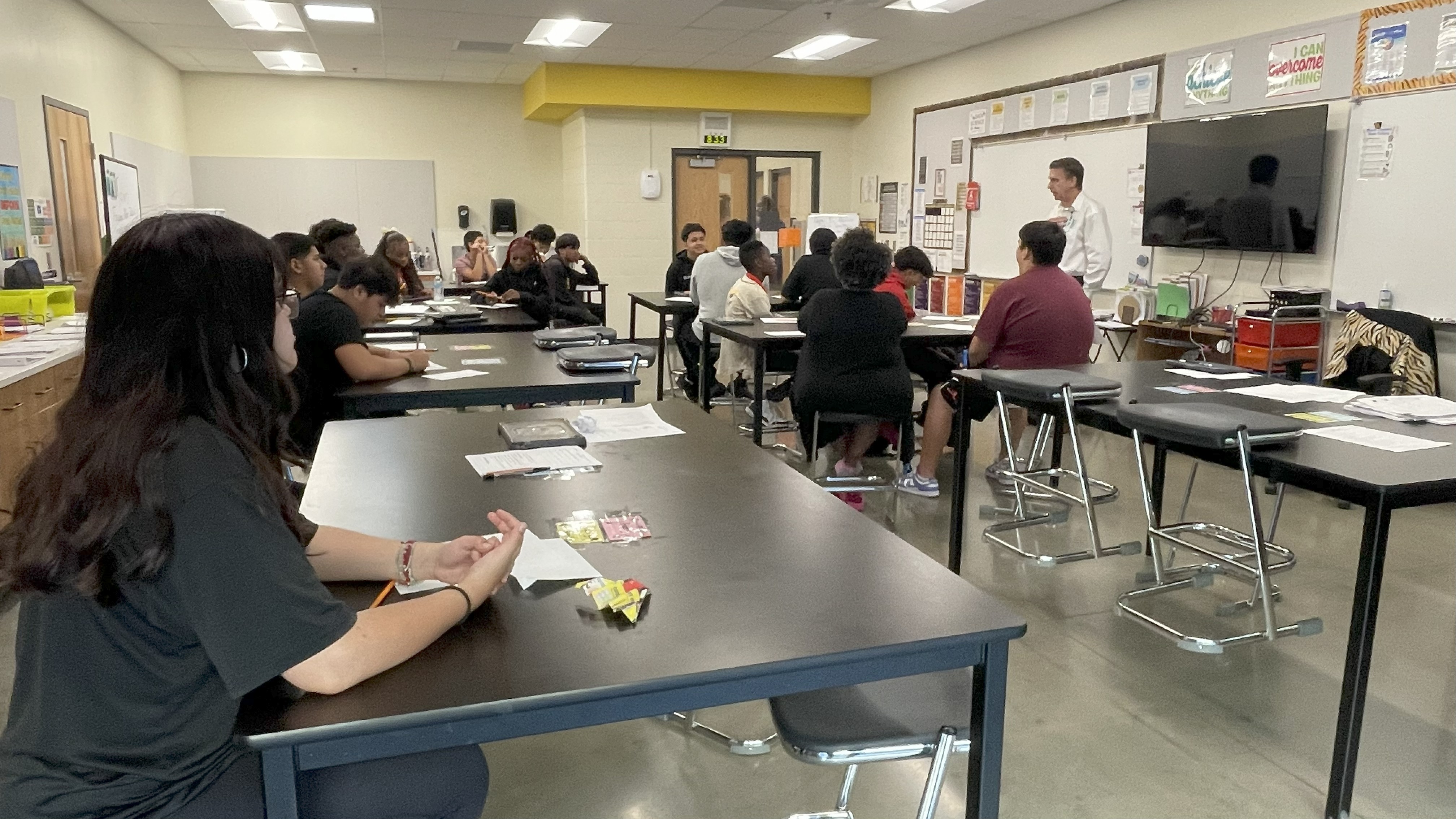 Student presenting data visualization project