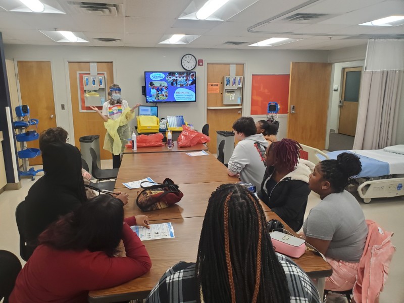 Students engaged in health science career pathway learning